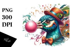 Colorful Peacock Blowing Chewing Gum | Clipart Product Image 3