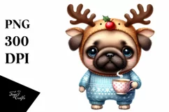 Happy Pug with Winter Outfit PNG Product Image 1