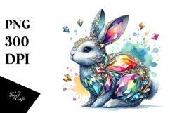 Whimsical Diamond Bunny on Splashy Background PNG Product Image 1