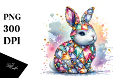 Colorful Diamond Bunny on Splashy Background PNG Product Image 1