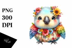 Smiling Cute Baby Parrot Dressed With Flowers | Sublimation Product Image 1