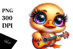 Vibrant Crazy Eyes Happy Baby Duck with Tiny Guitar PNG Product Image 1