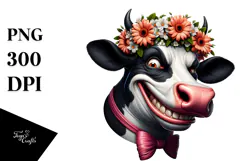 Exaggerated Cow with Flower Crown, PNG Product Image 1