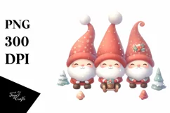 Cute Santa Gnomes Watercolor PNG Product Image 1