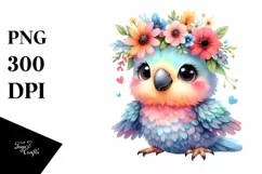 Smiling Baby Parrot with Whimsical Flowers | Sublimation | Product Image 1