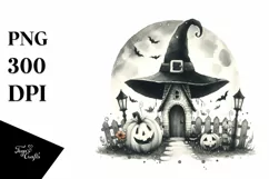 Washed Vintage Halloween Scene with Hat PNG Product Image 1