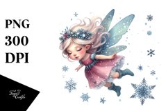 Small Fairy with Snow Flakes Watercolor PNG Product Image 1