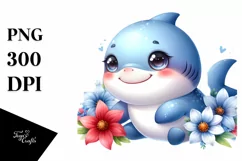 cute baby shark, White Background PNG Product Image 1