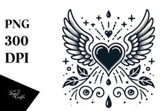Simple Tattoo Style Heart with Wings PNG Product Image 1