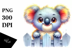 Smiling Baby Koala Looking Over Fence PNG Product Image 1