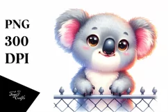 Smiling Baby Koala Looking Over Fence PNG Product Image 1