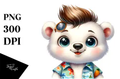 Cute Baby Polar Bear with Cool Haircut, Transparent PNG Product Image 1