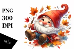 Colorful Gnome Tumbling with Autumn Leaves PNG Product Image 3