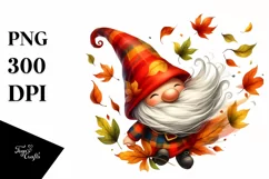 Colorful Gnome Tumbling with Autumn Leaves PNG Product Image 1