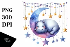 hippo on the moon with stars | Clipart Product Image 1