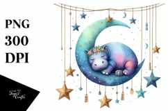 hippo on the moon with stars | Clipart Product Image 1