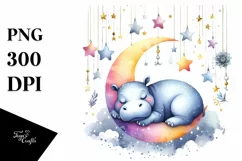 hippo on the moon with stars | Clipart Product Image 1