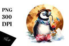 Funky Penguin in Beachwear Drinking a Cocktail, PNG Product Image 1