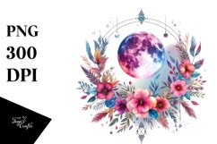 Vibrant Boho Moon Flowers Clipart Product Image 3