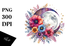 Vibrant Boho Moon Flowers Clipart Product Image 1