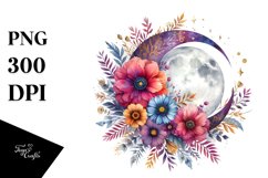 Vibrant Boho Moon Flowers Clipart Product Image 3