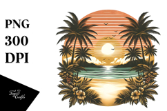 Vintage Tropical Beach Sunset, PNG Product Image 1