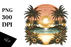 Vintage Tropical Beach Sunset, PNG Product Image 1