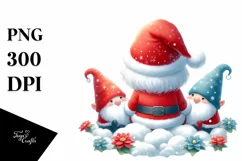 Santa with Gnomes Sitting on Cloud, High-Res PNG Product Image 3