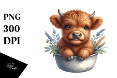 Cute Baby Highland Cow in Vase | Sublimation | Clipart Product Image 1