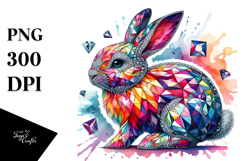 Whimsical Diamond Bunny on Splashy Background PNG Product Image 1