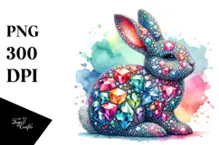 Colorful Diamond Bunny on Splashy Background PNG Product Image 1