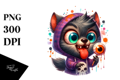 Funny Tiny Werewolf with Spooky Hoodie PNG Product Image 1