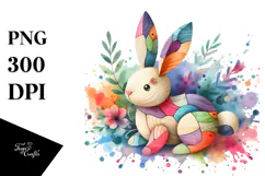 Colorful Wooden Bunny, PNG Product Image 1