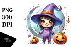 Funny Adorable Witch with Pumpkins PNG Product Image 1