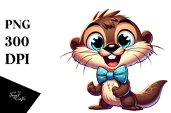 Goofy Cartoon Otter with Bow Tie, High-Res PNG Product Image 1