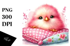 cute Baby Chicken with Pillow PNG Product Image 1