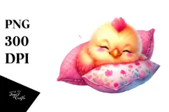 cute Baby Chicken with Pillow PNG Product Image 1