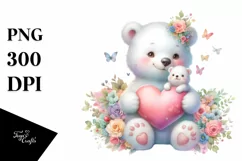 Colorful Baby Polar Bear Holding Heart Product Image 1