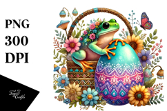 Colorful Watercolor Baby Frog, Easter Egg PNG Product Image 1