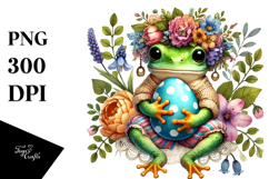 Boho Baby Frog Holding Easter Egg PNG Product Image 1