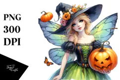 Fairy Halloween Pumpin Drawing |Sublimation |Clipart Product Image 1