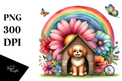 Watercolor Dog House Flower Rainbow Bird Butterfly | Product Image 1