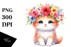 Cartoon Kitten with Flower Crown PNG Product Image 1