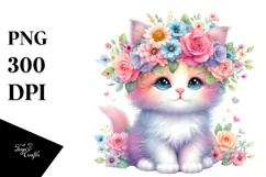 Cartoon Kitten with Flower Crown, Transparent PNG Product Image 1