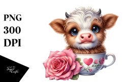 Cute Baby Highland Cow with Rose PNG Product Image 1