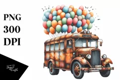 Vintage Rusty Bus Balloons Watercolor Product Image 1