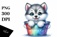 Cute Colorful Baby Arctic Wolf Bucket Clipart Product Image 1
