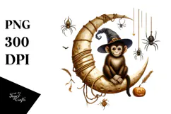 Halloween Monkey Sitting on Moon PNG Product Image 1