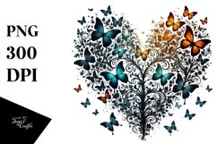 Butterfly Heart Silhouette, Digital Painting PNG Product Image 1