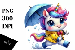 Funny Unicorn Running in Raincoat PNG Product Image 1